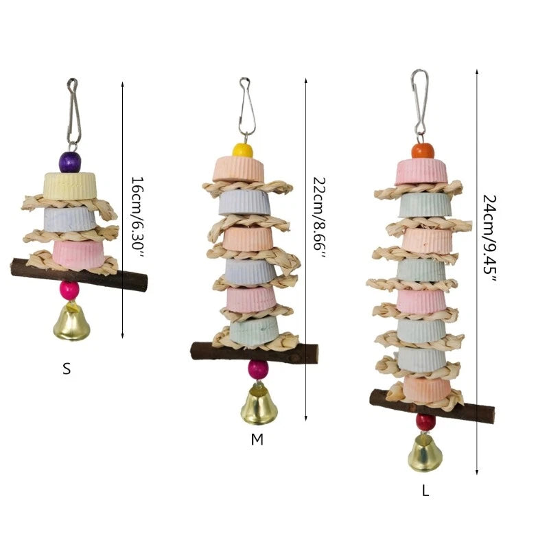 Parrot Toys Beak Grinding Mineral Stone Cage Hanging Chewing Toy with Bell