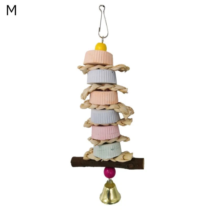 Parrot Toys Beak Grinding Mineral Stone Cage Hanging Chewing Toy with Bell