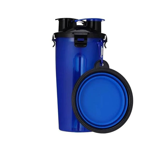 Pet Food & Water Travel Bottle with Collapsible Bowl
