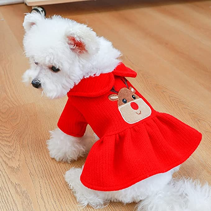 Reindeer Christmas Dog Costume Girl Dress and Boy Hoodie