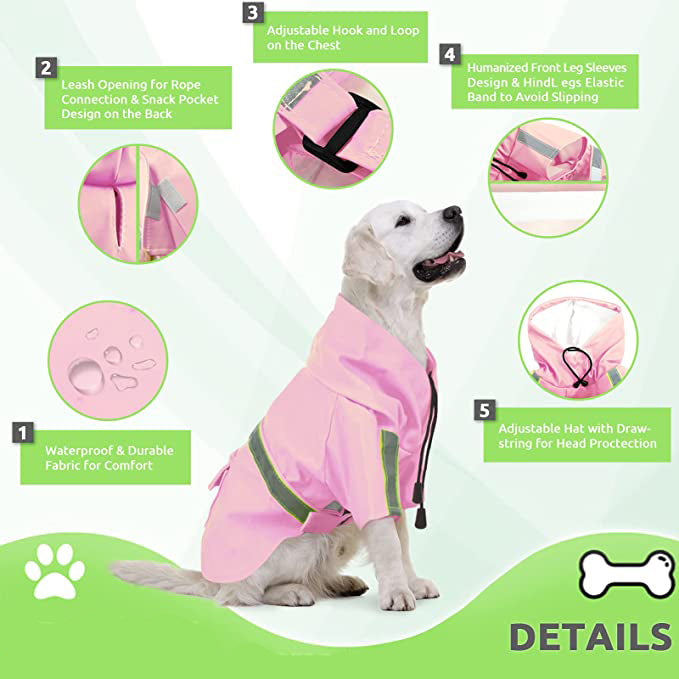 Fashionable Dog Raincoat - Lightweight Adjustable Reflective