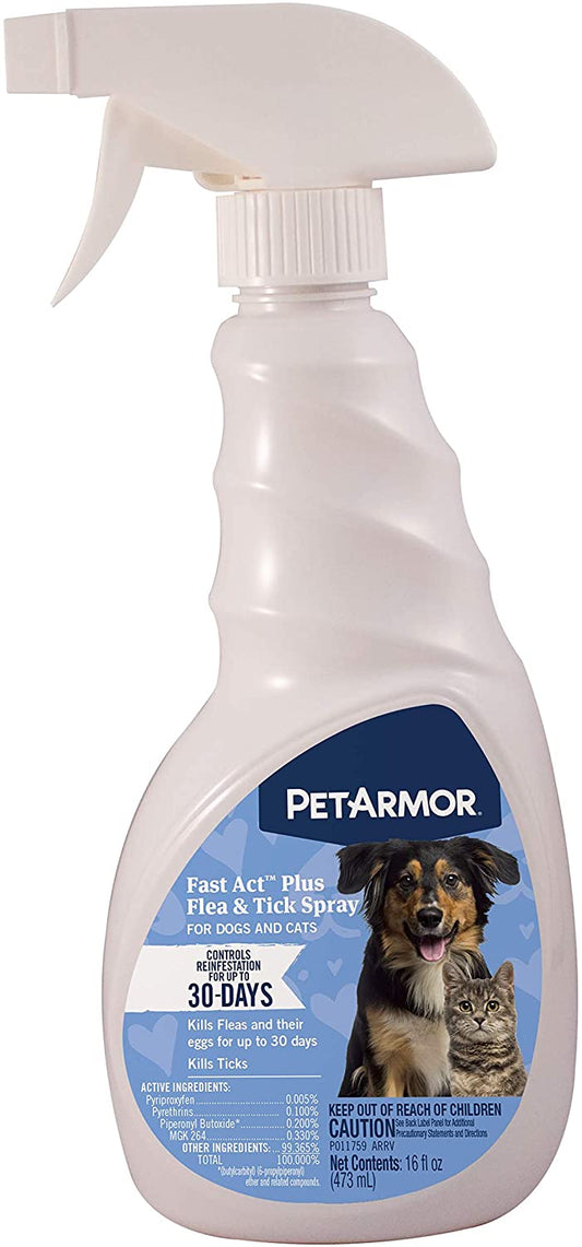 PetArmor Fastact Plus Flea and Tick Spray for Dogs and Cats 16 oz