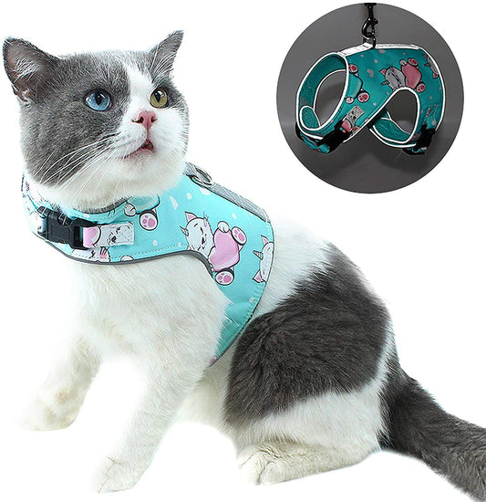 Escape Proof Cat Printed Harness and Leash Set
