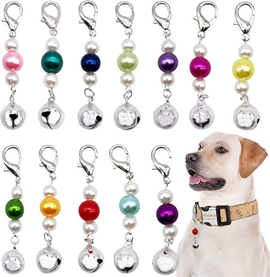 Silver Bell Pearl Pet Collar Charms