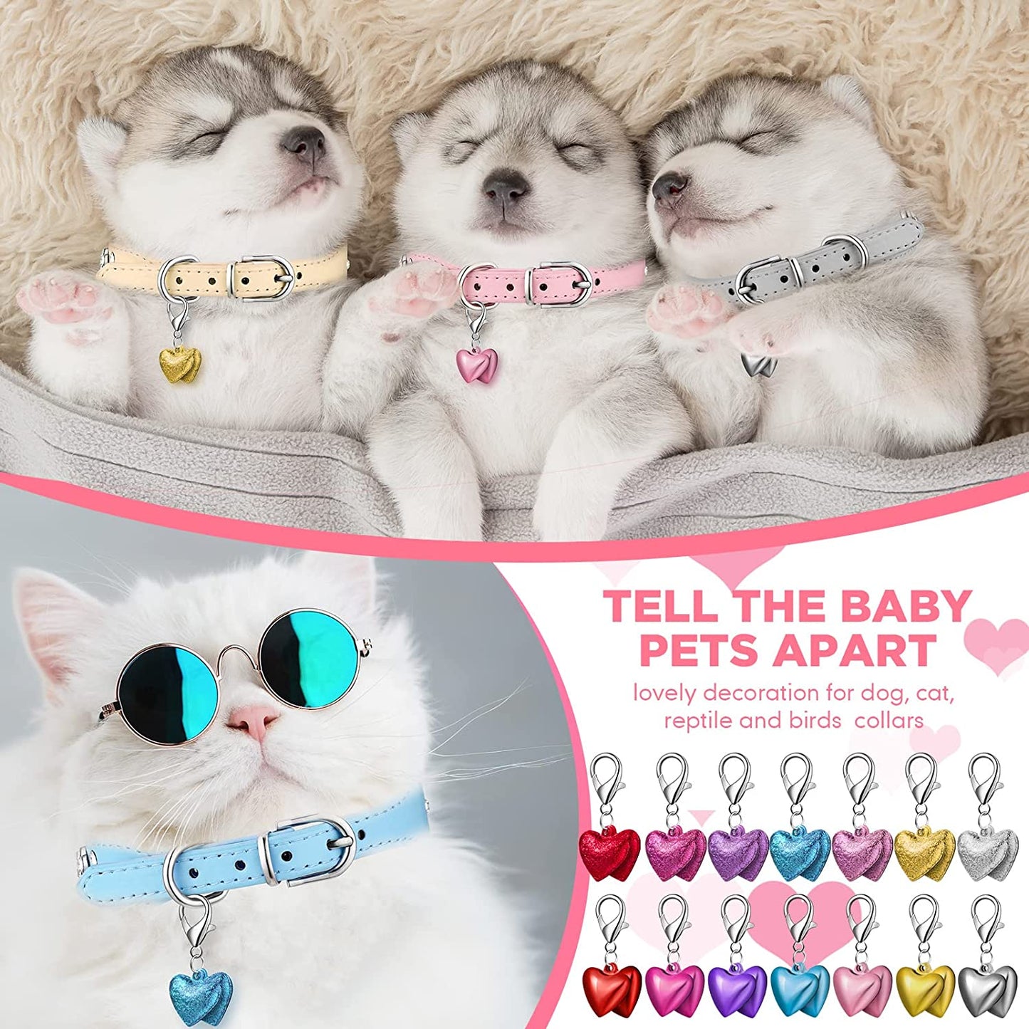 Glossy and Matte Heart Shaped Bells for Pet Collar