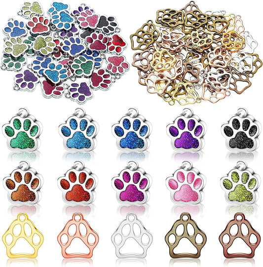 Dog Cat Paw Hollow and Glitter Pet Collar Charms