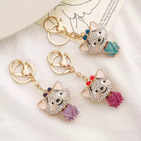 Diamond Pendant Cat Keychain