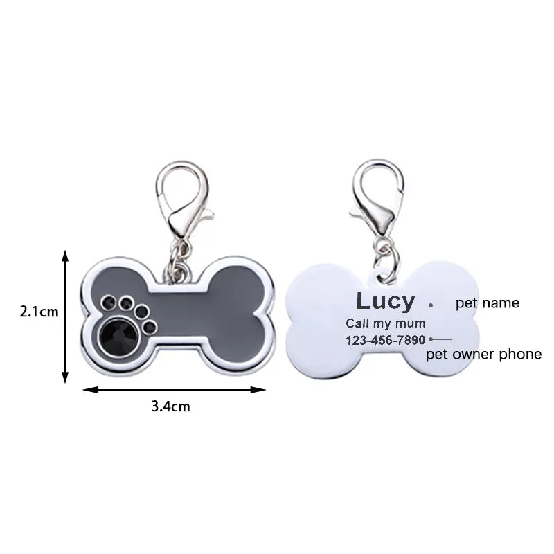 Rhinestone Bone Shaped Alloy Customizable ID Tag