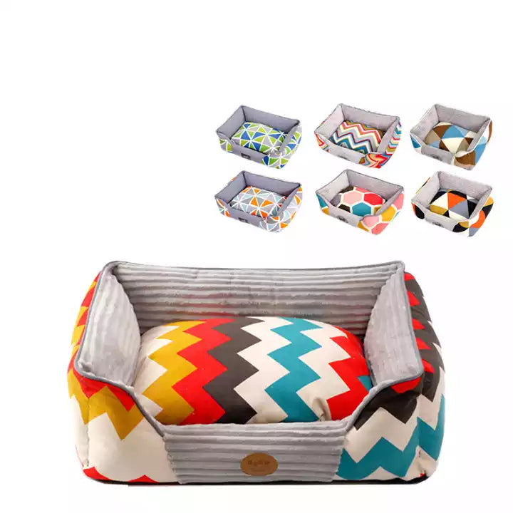 Stylish Geometric Print Anti-Slip Dog Bed