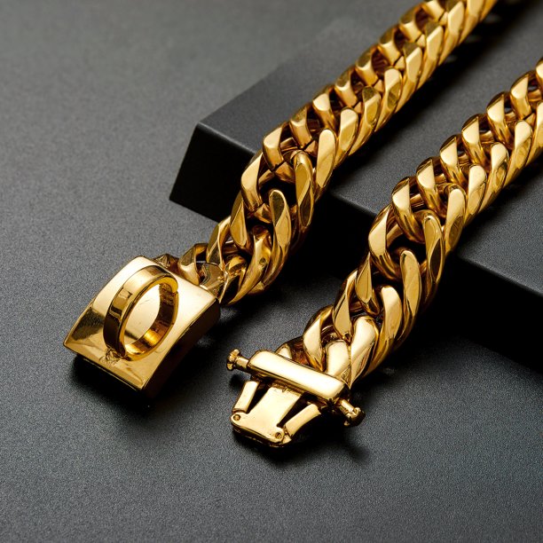 Gold Chain Dog Collar with Secure Snap Buckle