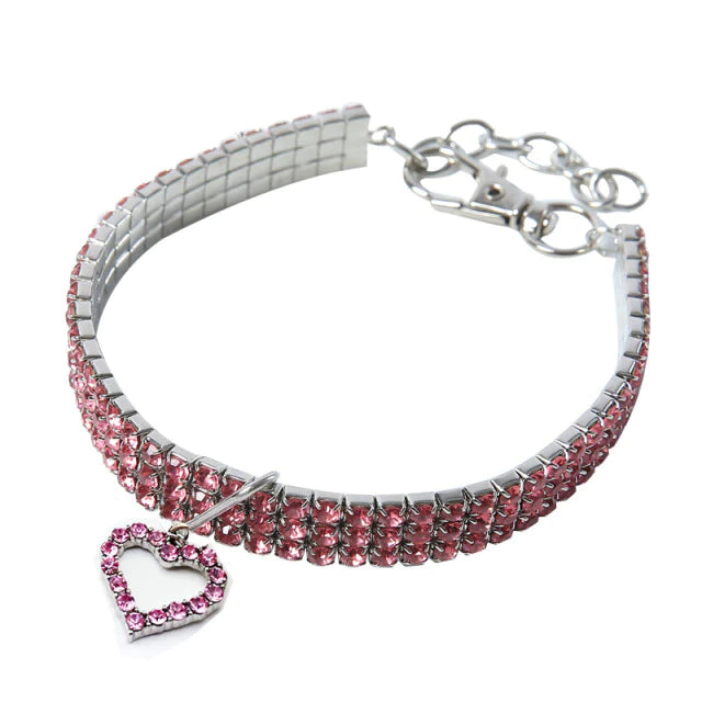 Rhinestone Fashion Dog Collar with Heart shape Crystal Diamond Pendant